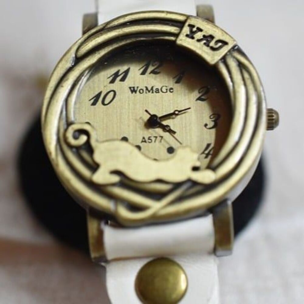 WoMaGe Yaj A577 Stretching Tiger Leather Band Stainless Works New Battery Watch